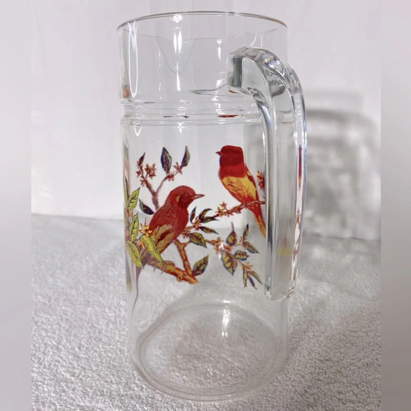 Vintage Luminarc Red Yellow Bird Glass Pitcher - Picture 6 of 13